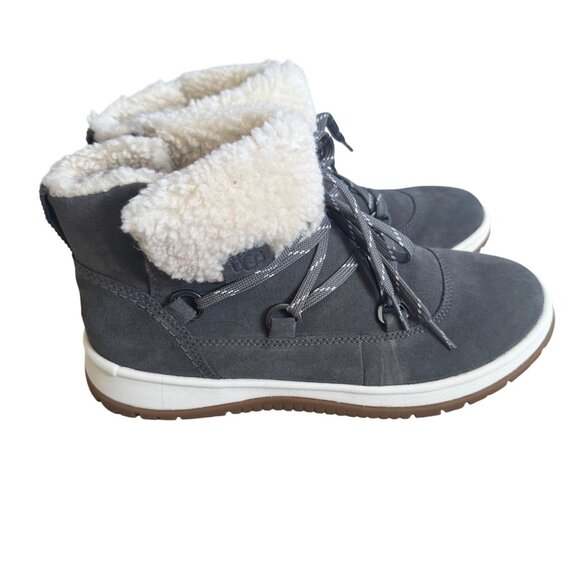 NEW UGG Suede & Shearling Gray Ankle Boots Lace-Up Waterproof Womens Size 8.5 - Picture 1 of 8